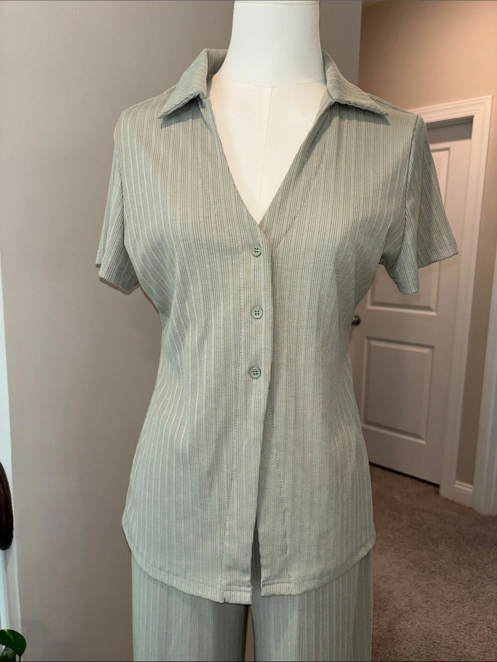 Light Sage Ribbed Two-Piece Lounge Set